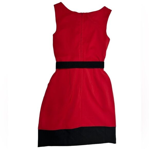NWT BCX Red Sleeveless Mini Dress Black Belt Crewneck Career Dress with Pockets - Picture 6 of 14